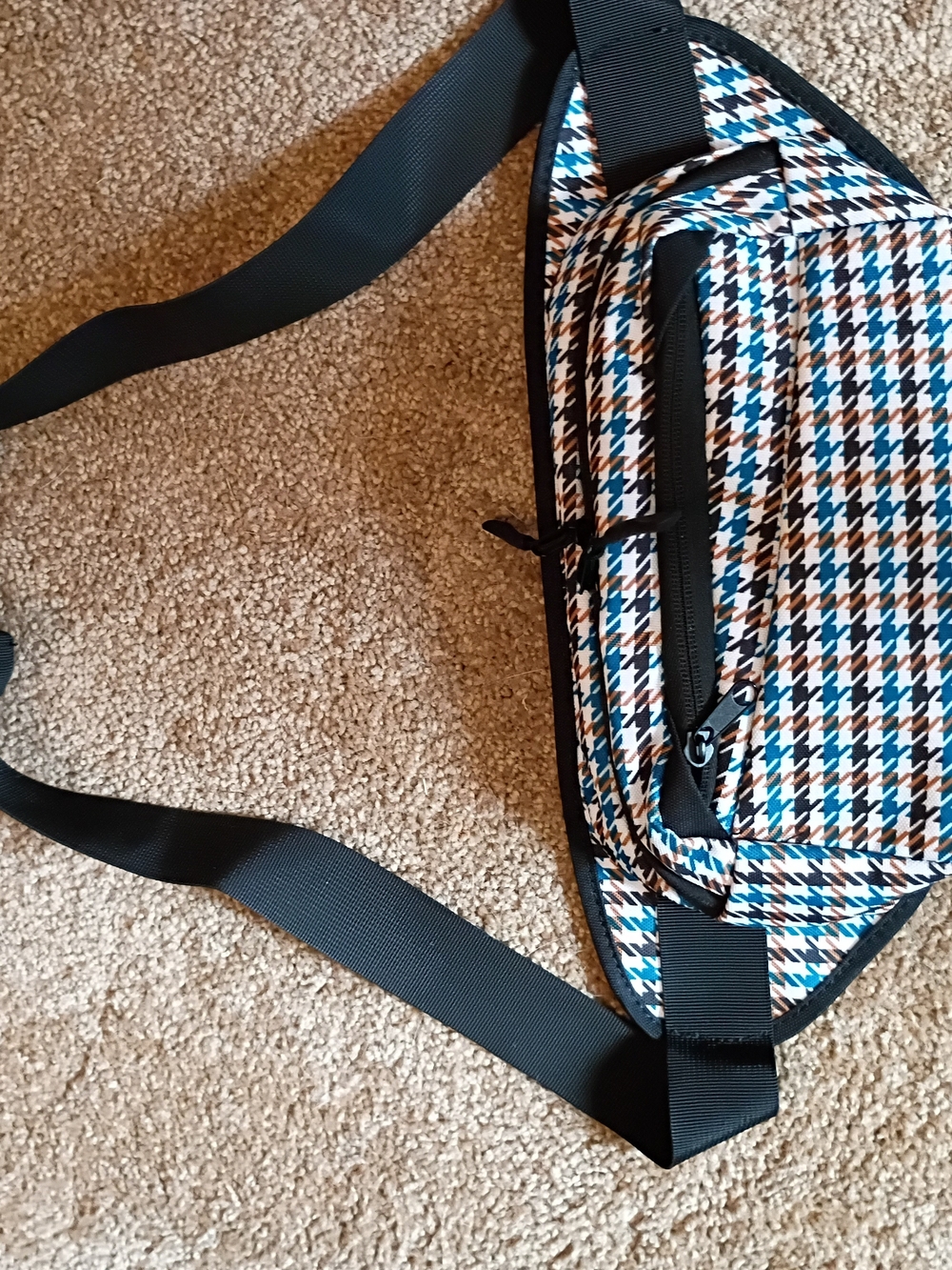 Target Men's Belt Bag in Black, White & Blue Houndstooth